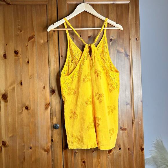 Free People Troubadour Embroidered Cotton Romper Yellow Women’s Small Bohemian - Picture 8 of 10